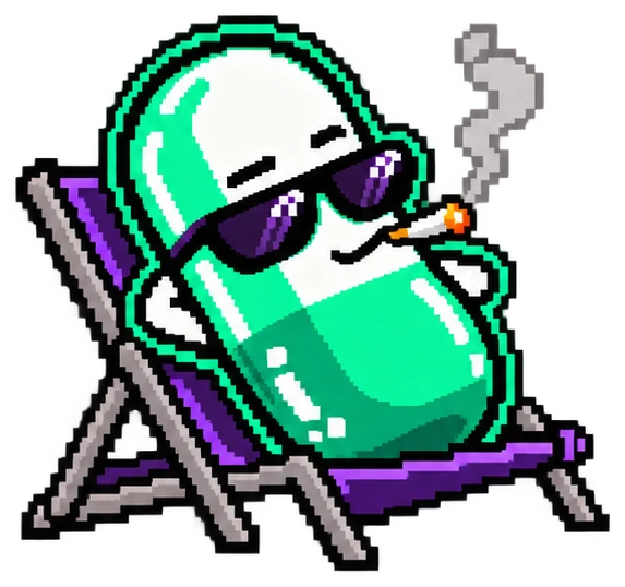 Chillguy pill relaxing in a lounge chair